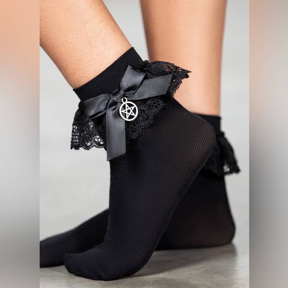 🔥Hextra KILLSTAR ankle black lace socks new pentacle witchy - Picture 1 of 5